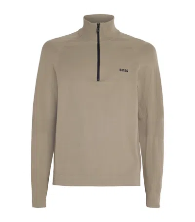 Hugo Boss Seamless Quarter-zip Sweater In Beige