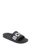 Hugo Boss Logo-embossed Open-toe Slides In Black