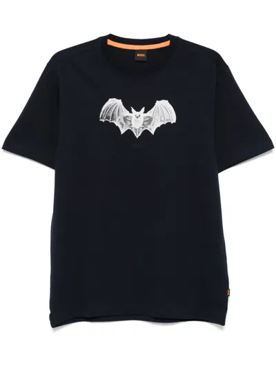 Hugo Boss Seasonal-print Cotton T-shirt In Blue