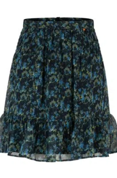 Hugo Boss Seasonal-print Mini Skirt With Volant Hem In Patterned