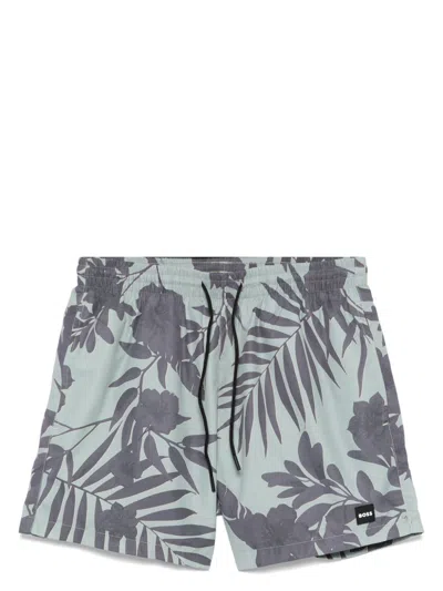 Hugo Boss Seasonal-print Swim Shorts In Green
