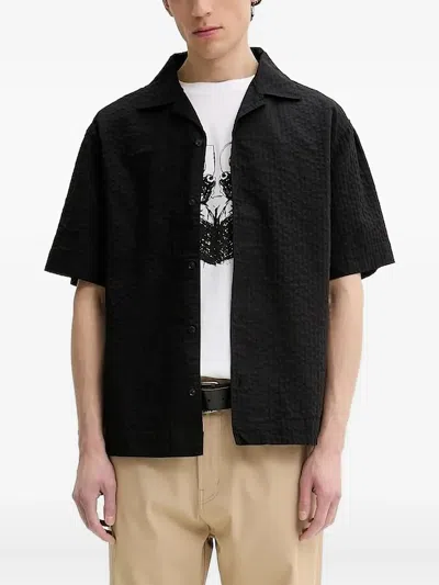 Hugo Boss Seersucker Shirt In Black