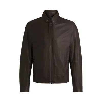 Hugo Boss Selected By Shohei Ohtani Regular-fit Jacket In Grained Nappa Leather In Brown