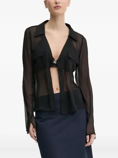 Hugo Boss Semi-sheer Shirt In Black