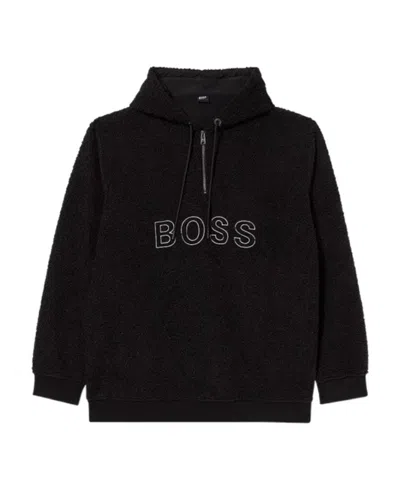 Hugo Boss Semi-zipper Design Sweater In Black