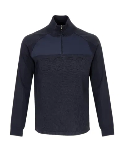 Hugo Boss Semi-zipper Sweater In Black