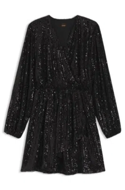 Hugo Boss Sequin Dress With Wrap Front In Black