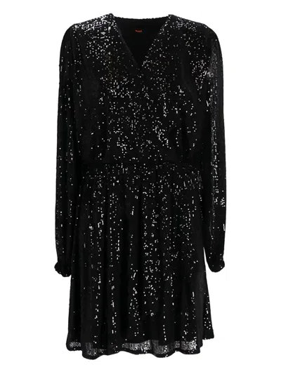 Hugo Boss Sequin-embelished Mini Dress In Black