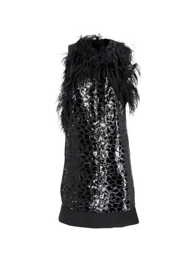 Pre-owned Hugo Boss Sequin-embellished Dress In Black