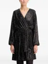 Hugo Boss Boss Orange Dillio Sequin Mesh Long Sleeve Cocktail Dress In Black