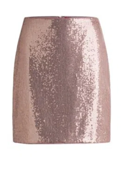 Hugo Boss Mini Skirt With Sequin Embellishments And Monogram Zip Puller In Light Pink