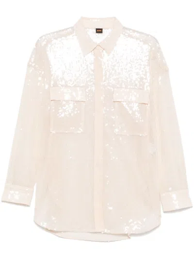 Hugo Boss Sequinned Point Collar Shirt In Neutrals