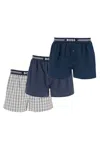 Hugo Boss Set 3 Boxer Uomo Cotone Blu Scuro Righe Quadretti Vita Elastica Aw2024 In Beige
