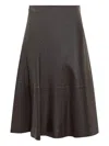 Hugo Boss Sevani Panelled Leather Midi Skirt In Brown