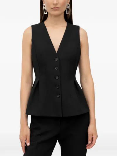 Hugo Boss Sharp-fit Waistcoat With Peplum Hem In Black