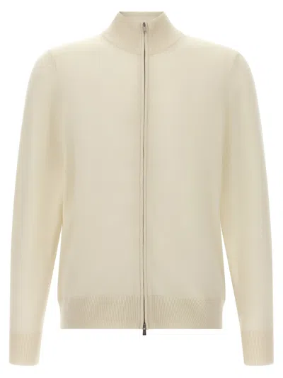 Hugo Boss H-balonso Zip-up Virgin-wool Cardigan In Neutral
