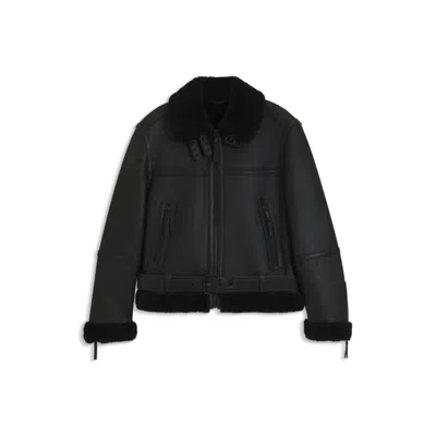 Hugo Boss Shearling-trim Jacket In Leather In Black