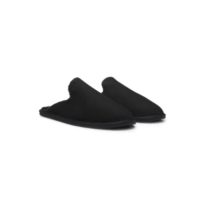 Hugo Boss Shearling-lined Slip-on Slippers With Logo Detail In Blue
