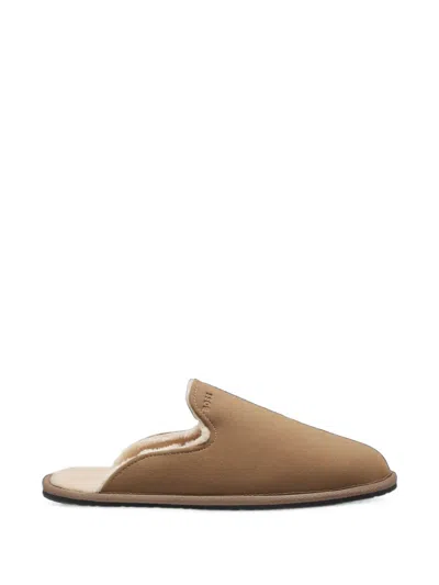 Hugo Boss Shearling-lined Slip-on Slippers With Logo Detail In Neutral