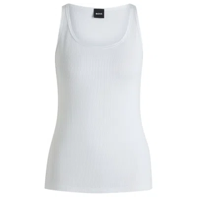 Hugo Boss Sheer Tank Top With Ribbed Structure In White
