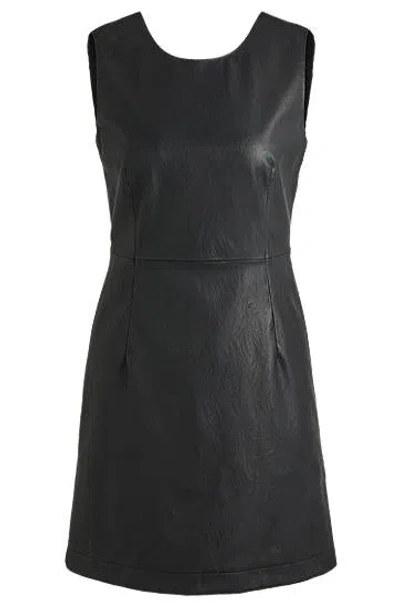 Hugo Boss Shift Dress In Soft Faux Leather In Black