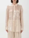 Hugo Boss Relaxed-fit Blouse With Sequins And Point Collar In Natural