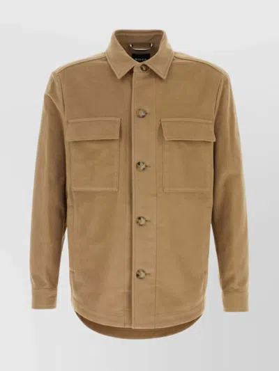 Hugo Boss Shirt Cotton Chest Pockets Long Sleeves In Neutral