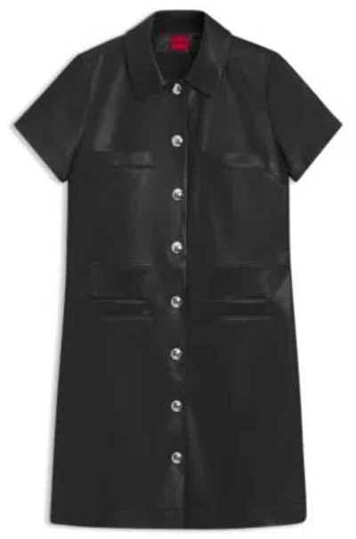 Hugo Boss Shirt Dress In Faux Leather In Black