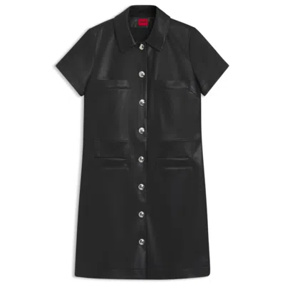 Hugo Boss Shirt Dress In Faux Leather With Press-stud Buttons In Black