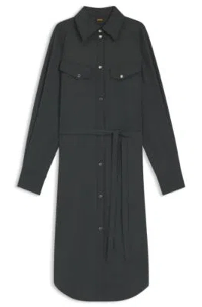 Hugo Boss Shirt Dress In Sandwashed Fabric In Gray