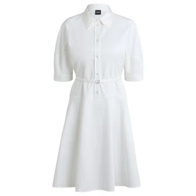 Hugo Boss Shirt Dress In Stretch Cotton With Half Placket In White