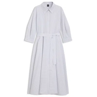Hugo Boss Shirt Dress In Striped Cotton Poplin In White