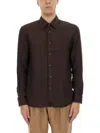 Hugo Boss Boss Camel Brown Slim Fit Linen Shirt With Button-down Front In Brown