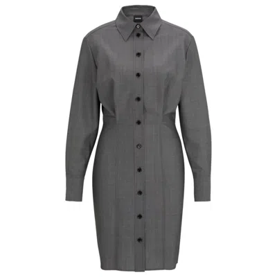 Hugo Boss Shirt-style Regular-fit Dress In Virgin Wool In Patterned