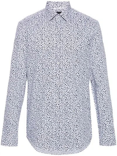 Hugo Boss Floral-print Poplin Shirt In 410
