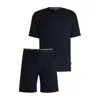 Hugo Boss Short Jersey Pajama Set With Embroidered Branding In Blue