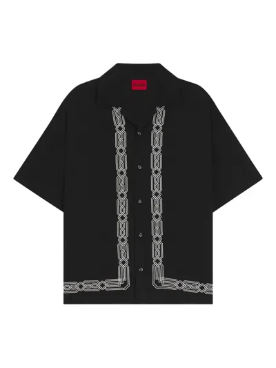 Hugo Boss Oversize-fit Shirt With Embroidered Pattern In Black
