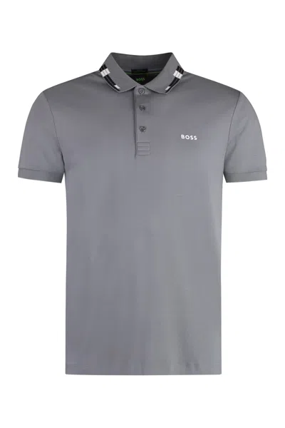Hugo Boss Short Sleeve Cotton Polo Shirt In Medium Grey