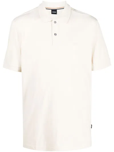Hugo Boss Short Sleeve Cotton Polo Shirt In Neutrals