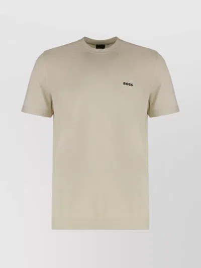 Hugo Boss T-shirt In Knit Short Sleeves In Neutral
