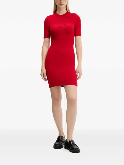 Hugo Boss Short-sleeve Logo Dress In Red