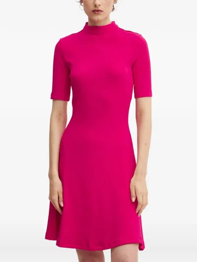 Hugo Boss Short-sleeve Mock-neck Mini Dress In Pink