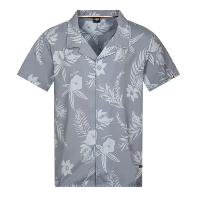 Hugo Boss Short Sleeve Reev Beach Shirt In Metallic