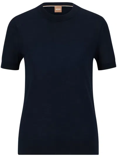 Hugo Boss Short-sleeve Wool Top In Blue