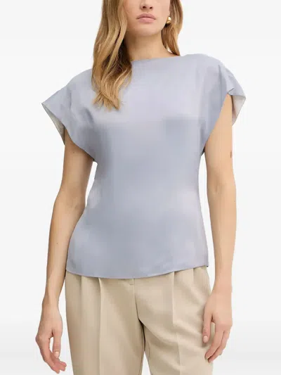 Hugo Boss Short-sleeve Zipped Blouse In Blue