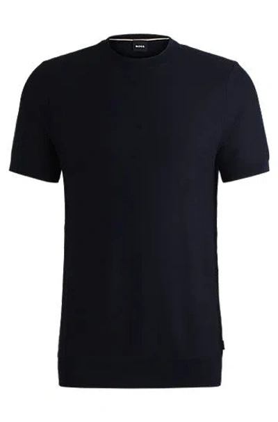 Hugo Boss Short-sleeved Cotton-blend Knit T-shirt In Black