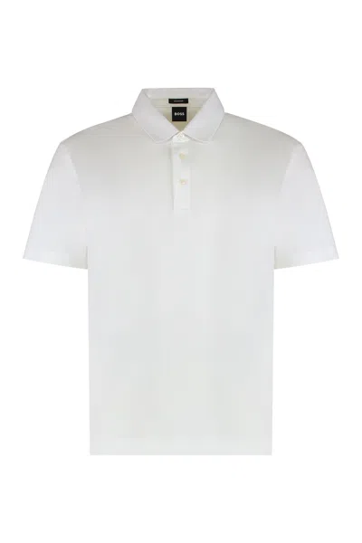 Hugo Boss Lightweight Short-sleeved Cotton Polo Shirt In White