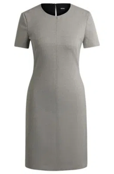 Hugo Boss Short-sleeved Dress In Stretch Material With Rear Zip In Patterned