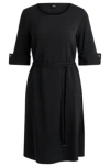 HUGO BOSS SHORT-SLEEVED DRESS IN STRETCH MATERIAL WITH TIE BELT