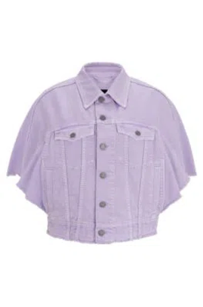 Hugo Boss Short-sleeved Jacket In Cotton Denim In Light Purple